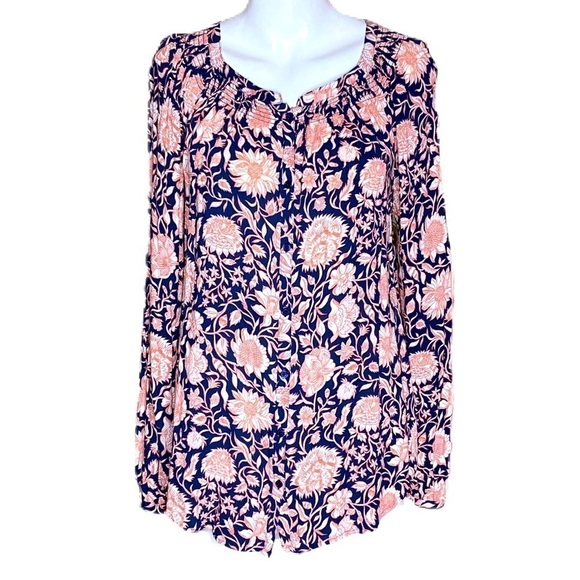 LUCKY BRAND Jemma Floral Peasant Top Blue Multi M - Picture 2 of 7